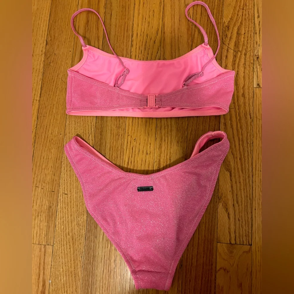 triangl swimwear Pink Shimmer Bikini Set with Drawstring Pouch